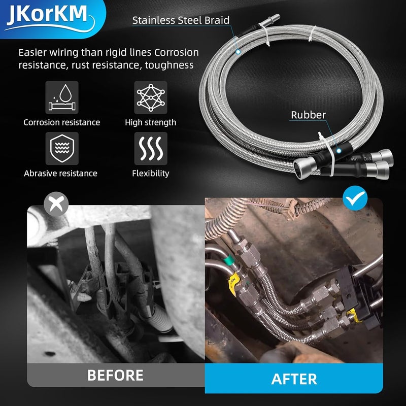 JkorkM Fuel Line 819-840 Compatible with 1999-2003 Chevy Silverado 1500 2500 HD 3500 GMC Sierra 1500 2500 HD 3500,819840 Flexible Stainless Steel Braided Fuel Hose Set OE#819-840 15043857 15765803 - Image 5